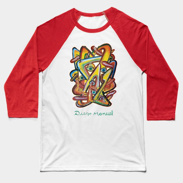 Shapes, tongues and eyes Baseball T-Shirt by diegomanuel